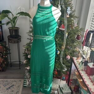 Lulu's Vibrant Green Crochet Midi Dress